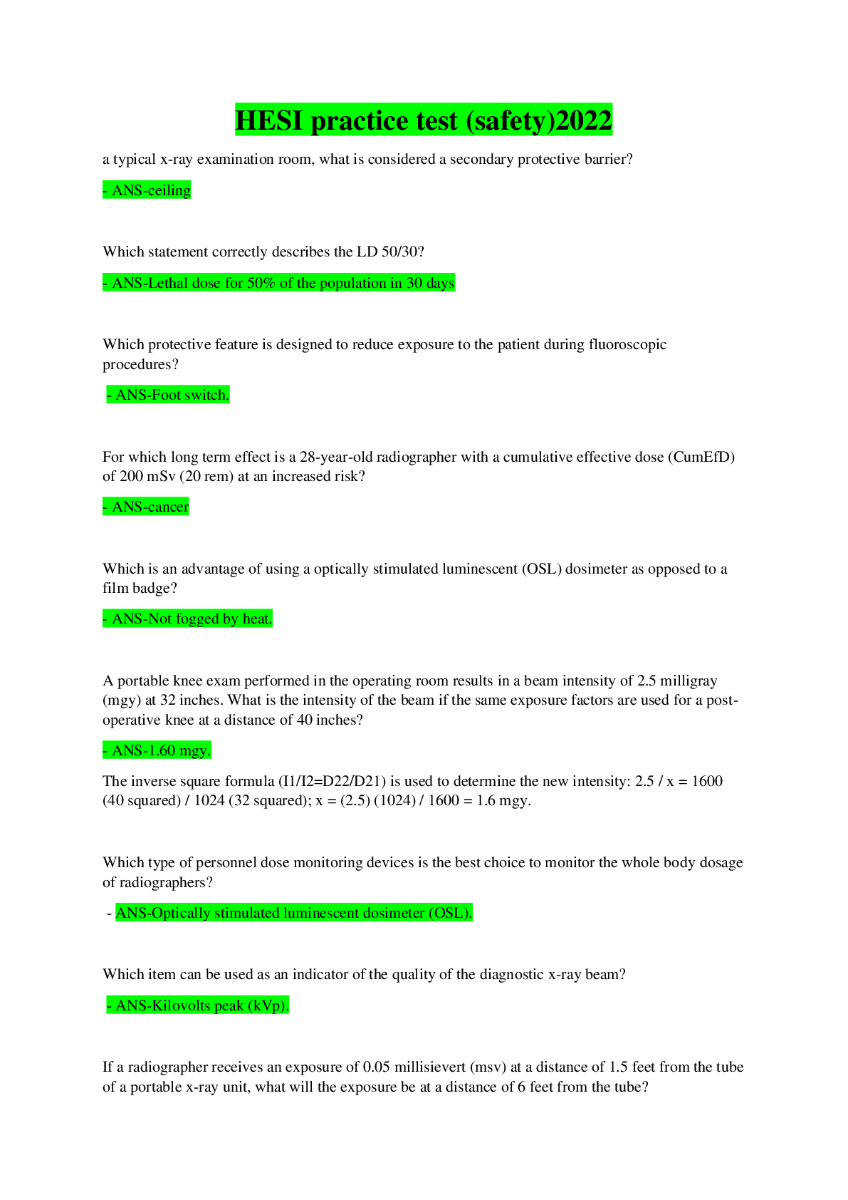 Preview image for HESI practice test (safety)